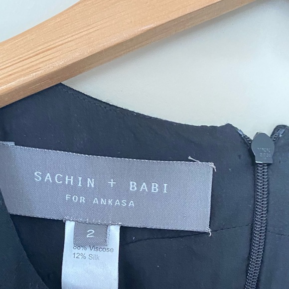 SACHIN + BABI Black Bejeweled Ruffle Mini Flutter Dress - Picture 4 of 13